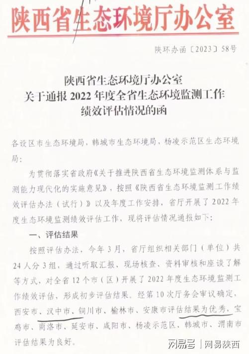 开云电竞APP 开云电竞喜报！汉中市获评2022年度全省生态环境监测工作绩效考核优秀等次(图1)